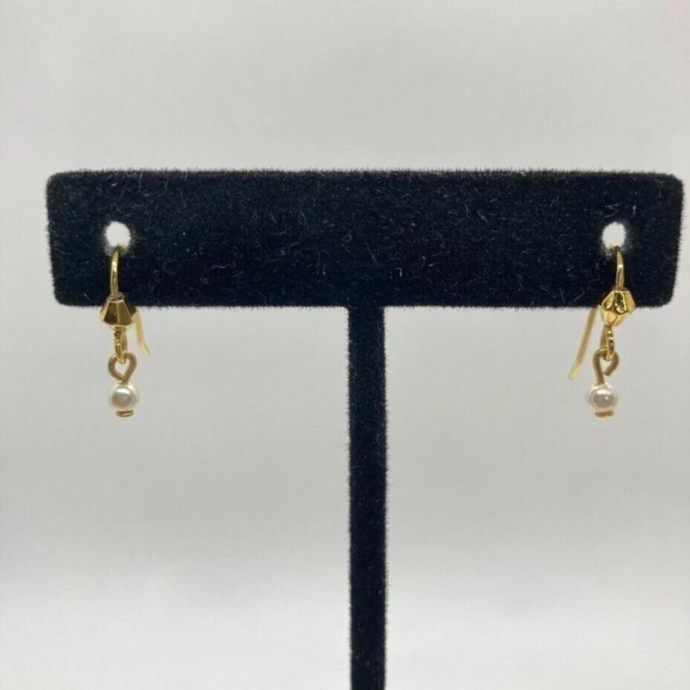 Elegant Gold Tone Faceted Bead & Faux Pearl Dangle Hook Earrings Fashion Jewelry